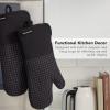 imageKITCHENAID Gourmet Series Gridlines Oven Mitts 2Pack Set Heat Resistant up to 600F Soft Silicone Grip Magnetic Cuff Matte Black 7quotx14quotMatte Black