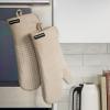 imageKITCHENAID Gourmet Series Gridlines Oven Mitts 2Pack Set Heat Resistant up to 600F Soft Silicone Grip Magnetic Cuff Matte Black 7quotx14quotMilkshake Tan