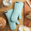 imageKITCHENAID Gourmet Series Gridlines Oven Mitts 2Pack Set Heat Resistant up to 600F Soft Silicone Grip Magnetic Cuff Matte Black 7quotx14quotMineral Water Aqua