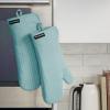 imageKITCHENAID Gourmet Series Gridlines Oven Mitts 2Pack Set Heat Resistant up to 600F Soft Silicone Grip Magnetic Cuff Matte Black 7quotx14quotMineral Water Aqua