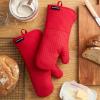 imageKITCHENAID Gourmet Series Gridlines Oven Mitts 2Pack Set Heat Resistant up to 600F Soft Silicone Grip Magnetic Cuff Matte Black 7quotx14quotPassion Red