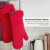 imageKITCHENAID Gourmet Series Gridlines Oven Mitts 2Pack Set Heat Resistant up to 600F Soft Silicone Grip Magnetic Cuff Matte Black 7quotx14quotPassion Red