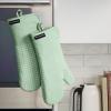 imageKITCHENAID Gourmet Series Gridlines Oven Mitts 2Pack Set Heat Resistant up to 600F Soft Silicone Grip Magnetic Cuff Matte Black 7quotx14quotPistachio Green
