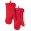imageKITCHENAID Gourmet Series Gridlines Oven Mitts 2Pack Set Heat Resistant up to 600F Soft Silicone Grip Magnetic Cuff Matte Black 7quotx14quotPassion Red