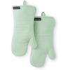 imageKITCHENAID Gourmet Series Gridlines Oven Mitts 2Pack Set Heat Resistant up to 600F Soft Silicone Grip Magnetic Cuff Matte Black 7quotx14quotPistachio Green