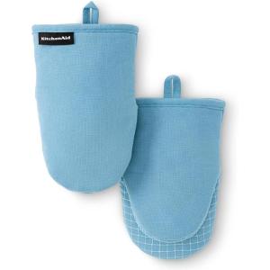 imageKITCHENAID Gourmet Series Gridlines Mini Oven Mitts 2Pack Set Heat Resistant up to 600F Soft Silicone Grip Magnetic Cuff Blue Velvet 55quotx9quotBlue Velvet