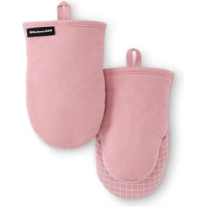 imageKITCHENAID Gourmet Series Gridlines Mini Oven Mitts 2Pack Set Heat Resistant up to 600F Soft Silicone Grip Magnetic Cuff Blue Velvet 55quotx9quotDried Rose