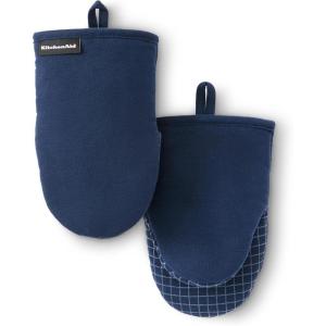 imageKITCHENAID Gourmet Series Gridlines Mini Oven Mitts 2Pack Set Heat Resistant up to 600F Soft Silicone Grip Magnetic Cuff Blue Velvet 55quotx9quotInk Blue