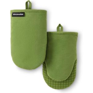 imageKITCHENAID Gourmet Series Gridlines Mini Oven Mitts 2Pack Set Heat Resistant up to 600F Soft Silicone Grip Magnetic Cuff Blue Velvet 55quotx9quotMatcha Green