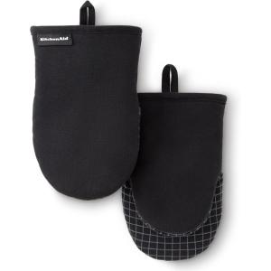 imageKITCHENAID Gourmet Series Gridlines Mini Oven Mitts 2Pack Set Heat Resistant up to 600F Soft Silicone Grip Magnetic Cuff Blue Velvet 55quotx9quotMatte Black