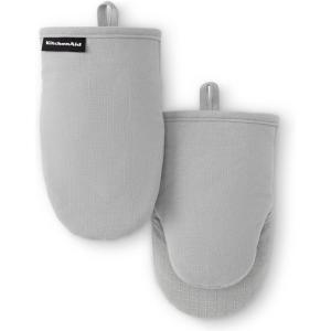 imageKITCHENAID Gourmet Series Gridlines Mini Oven Mitts 2Pack Set Heat Resistant up to 600F Soft Silicone Grip Magnetic Cuff Blue Velvet 55quotx9quotMatte Grey