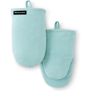 imageKITCHENAID Gourmet Series Gridlines Mini Oven Mitts 2Pack Set Heat Resistant up to 600F Soft Silicone Grip Magnetic Cuff Blue Velvet 55quotx9quotMineral Water Aqua