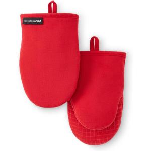 imageKITCHENAID Gourmet Series Gridlines Mini Oven Mitts 2Pack Set Heat Resistant up to 600F Soft Silicone Grip Magnetic Cuff Blue Velvet 55quotx9quotPassion Red