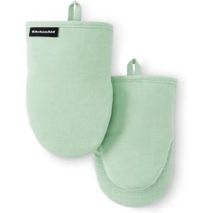 imageKITCHENAID Gourmet Series Gridlines Mini Oven Mitts 2Pack Set Heat Resistant up to 600F Soft Silicone Grip Magnetic Cuff Blue Velvet 55quotx9quotPistachio Green