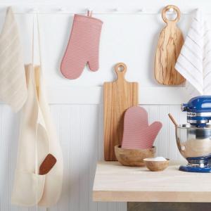 imageKITCHENAID Ribbed Soft Silicone Oven Mitt 2Pack Set 75quotx13quot Butter YellowDried Rose