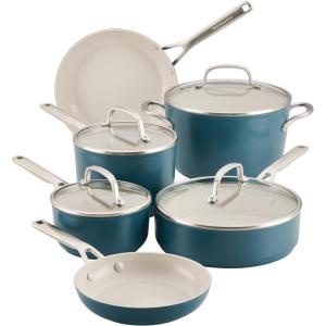 imageKitchenAid Hard Anodized Ceramic Induction Pots and Pans Dishwasher Safe Includes Saucepans Stockpot Saut Pan Frying PansSkillets and Lids 10 Piece Cookware Set  Agave Blue