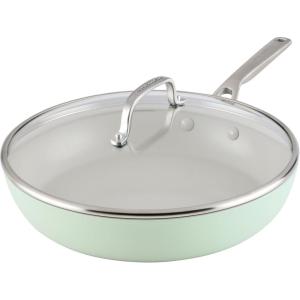 imageKitchenAid Hard Anodized Ceramic Induction Nonstick Cookware Frying PanSkillet with Lid Dishwasher Safe 1225 Inch Non Stick Fry Pan with Stainless Steel Handle  Porcelain WhitePistachio