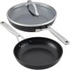 imageKitchenAid Hard Anodized Induction Nonstick Cookware Saute PanJumbo Cooker with Lid and Helper Handle Dishwasher Safe 5 Quart Non Stick Sauteuse with Stainless Steel Handles  Matte BlackSkillet Set 3 Piece