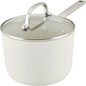 imageKitchenAid Hard Anodized Ceramic Nonstick Cookware Saucepan with Lid 3 Quart Non Stick Sauce Pan with Stainless Steel Handle  Porcelain White