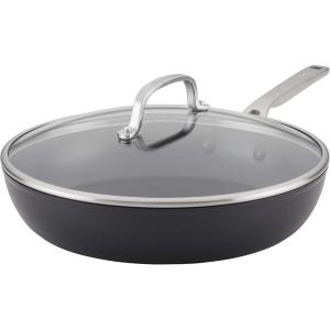 imageKitchenAid Hard Anodized Induction Nonstick Cookware Saute PanJumbo Cooker with Lid and Helper Handle Dishwasher Safe 5 Quart Non Stick Sauteuse with Stainless Steel Handles  Matte BlackSkillet with Lid 1225