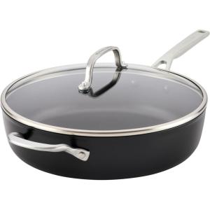imageKitchenAid Hard Anodized Induction Nonstick Cookware Saute PanJumbo Cooker with Lid and Helper Handle Dishwasher Safe 5 Quart Non Stick Sauteuse with Stainless Steel Handles  Matte BlackSaute Pan 5 Quart