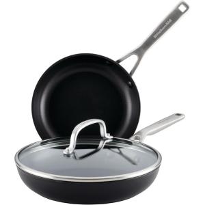 imageKitchenAid Hard Anodized Induction Nonstick Cookware Saute PanJumbo Cooker with Lid and Helper Handle Dishwasher Safe 5 Quart Non Stick Sauteuse with Stainless Steel Handles  Matte BlackSkillet Set 3 Piece