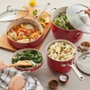 image:imageKitchenAid Hard Anodized Ceramic Nonstick Pots and Pans Set with Saucepans Frying Pans Stockpot and Lids 10 Piece Non Stick Cookware Set with Stainless Steel Handles  Porcelain WhiteEmpire Red