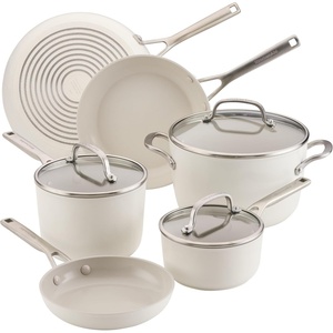 image:imageKitchenAid Hard Anodized Ceramic Nonstick Pots and Pans Set with Saucepans Frying Pans Stockpot and Lids 10 Piece Non Stick Cookware Set with Stainless Steel Handles  Porcelain WhitePorcelain