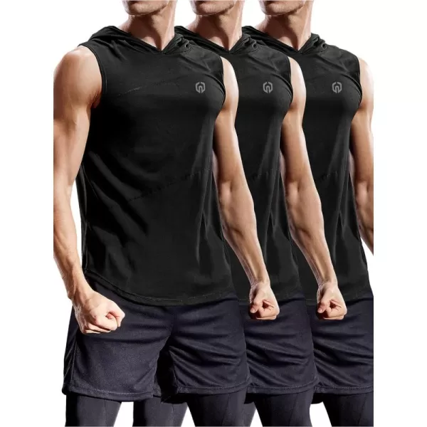 NELEUS Dry Fit Workout Athletic Muscle Tank with Hoods Pack of 3