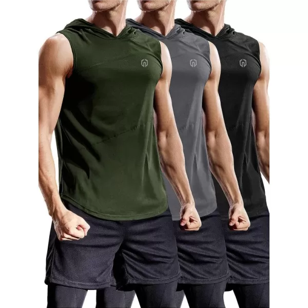 NELEUS Dry Fit Workout Athletic Muscle Tank with Hoods Pack of 3