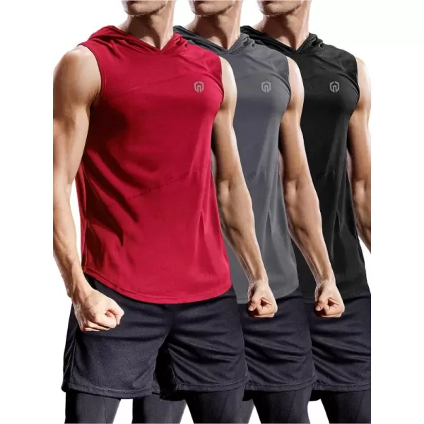 NELEUS Dry Fit Workout Athletic Muscle Tank with Hoods Pack of 3