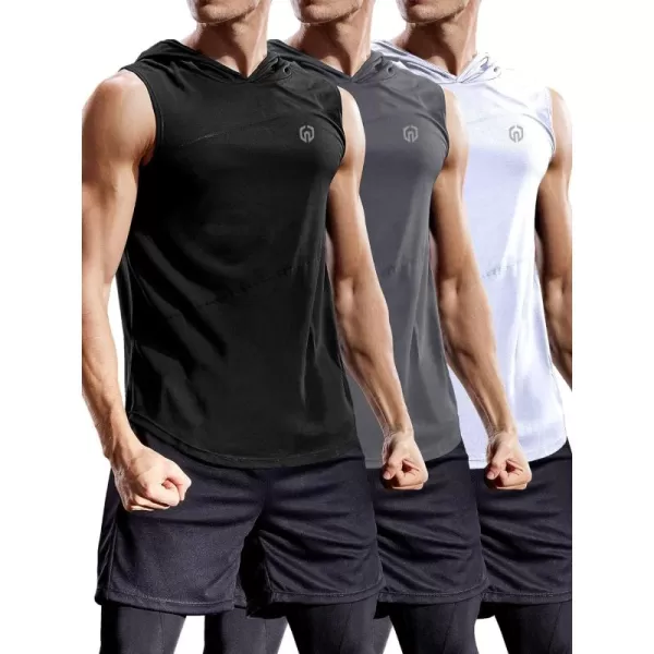 NELEUS Dry Fit Workout Athletic Muscle Tank with Hoods Pack of 3