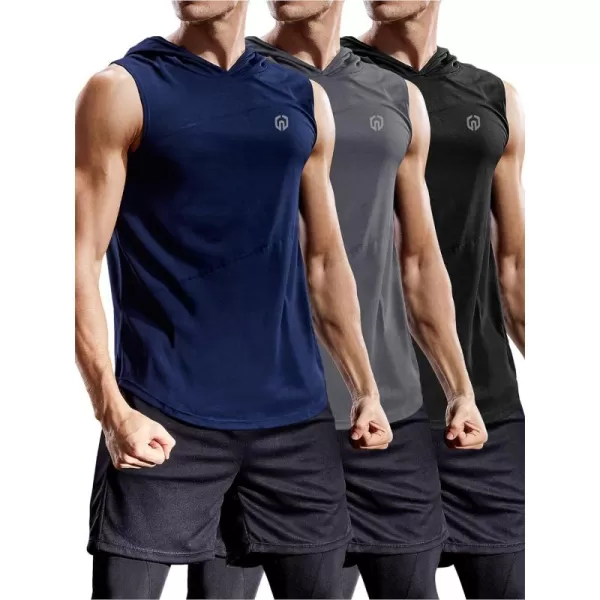 NELEUS Dry Fit Workout Athletic Muscle Tank with Hoods Pack of 3
