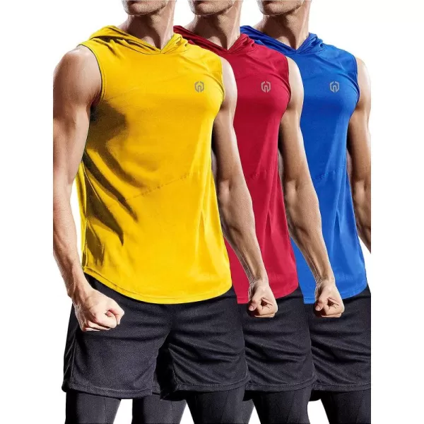 NELEUS Dry Fit Workout Athletic Muscle Tank with Hoods Pack of 3