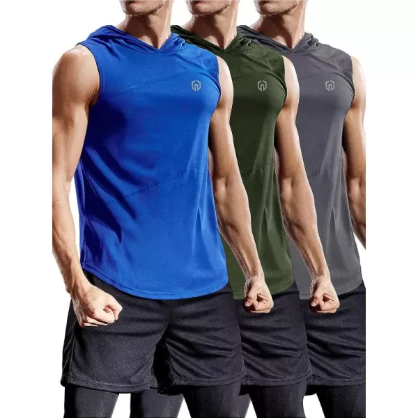 NELEUS Dry Fit Workout Athletic Muscle Tank with Hoods Pack of 3