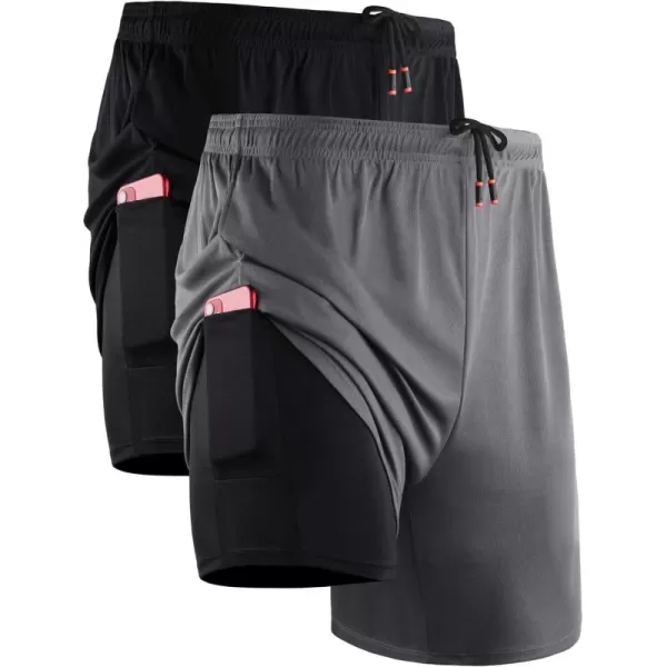 NELEUS Men's 2 in 1 Running Shorts with Liner,Dry Fit Workout Shorts with Pockets
