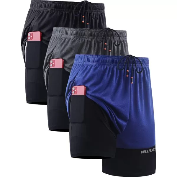 NELEUS Men's 2 in 1 Running Shorts with Liner,Dry Fit Workout Shorts with Pockets