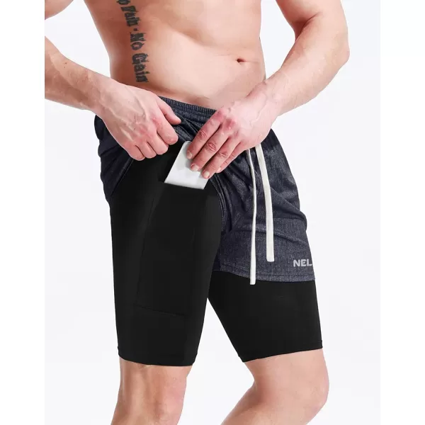 NELEUS Men's 2 in 1 Running Shorts with Liner,Dry Fit Workout Shorts with Pockets,3 Pack)