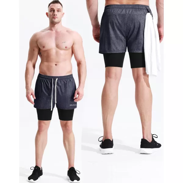 NELEUS Men's 2 in 1 Running Shorts with Liner,Dry Fit Workout Shorts with Pockets,3 Pack)
