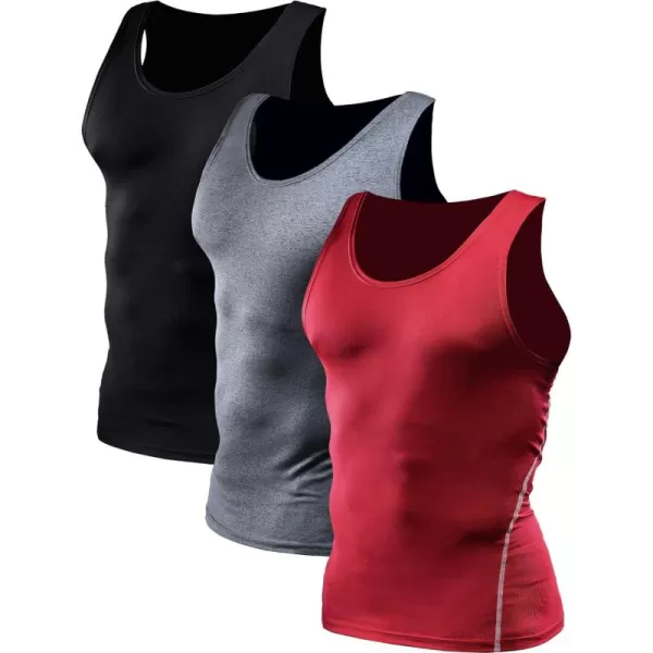 NELEUS Men's 3 Pack Athletic Compression Under Base Layer Sport Tank Top
