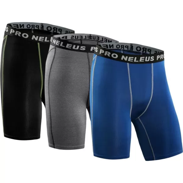 NELEUS Men's 3 Pack Compression Shorts