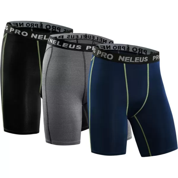 NELEUS Men's 3 Pack Compression Shorts