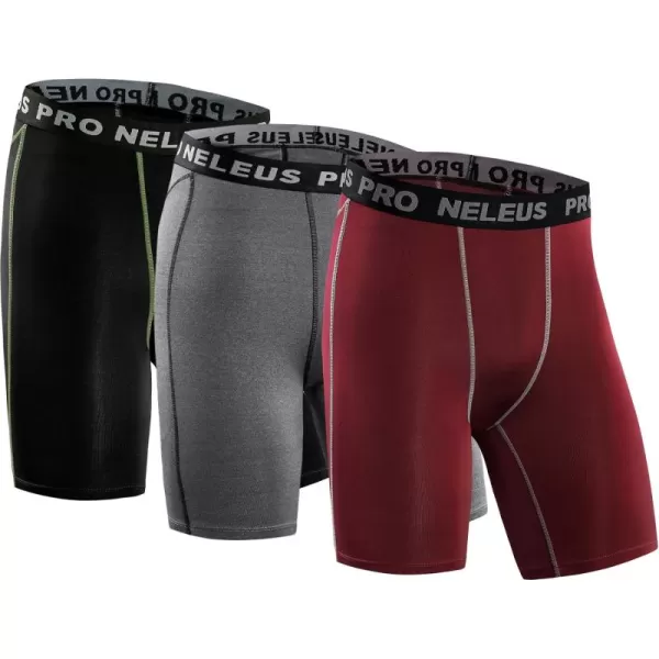 NELEUS Men's 3 Pack Compression Shorts