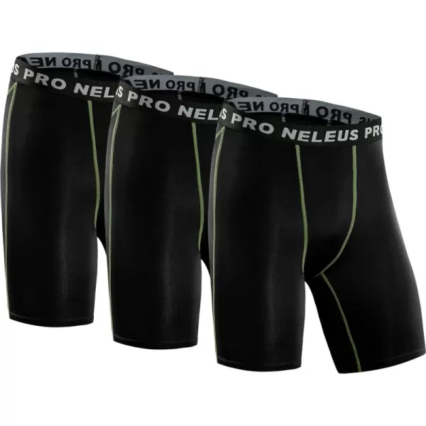 NELEUS Men's 3 Pack Compression Shorts