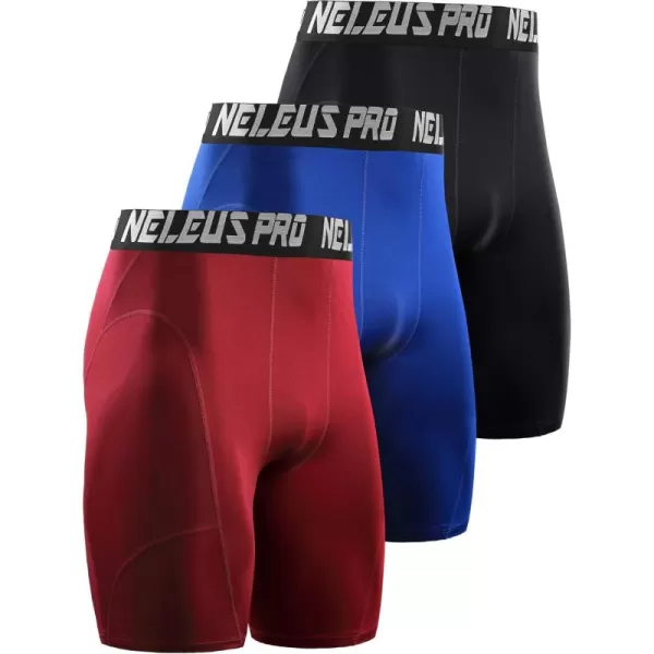 NELEUS Men's 3 Pack Compression Shorts