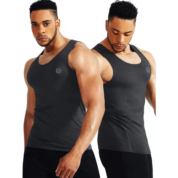 NELEUS Men's 3 Pack Dry Fit Compression Tank Top/Slate Gray/Light Grey,3 Pack)