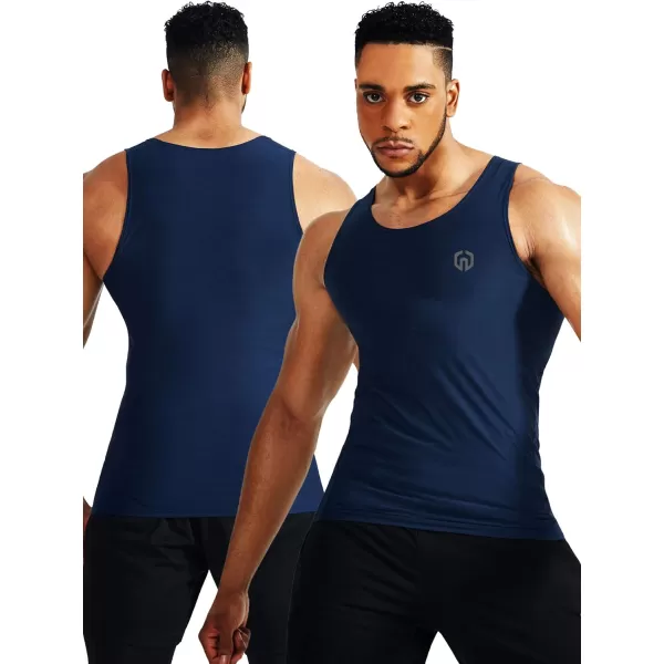 NELEUS Men's 3 Pack Dry Fit Compression Tank Top/Slate Gray/Navy,3 Pack)