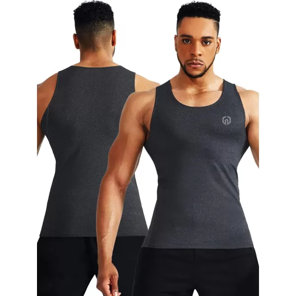 NELEUS Men's 3 Pack Dry Fit Compression Tank Top/Slate Gray/Navy,3 Pack)