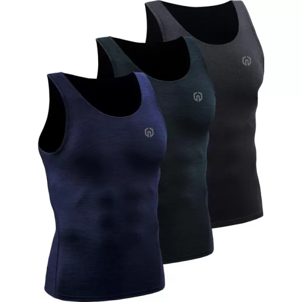 NELEUS Men's 3 Pack Dry Fit Compression Tank Top/Slate Gray/Navy,3 Pack)