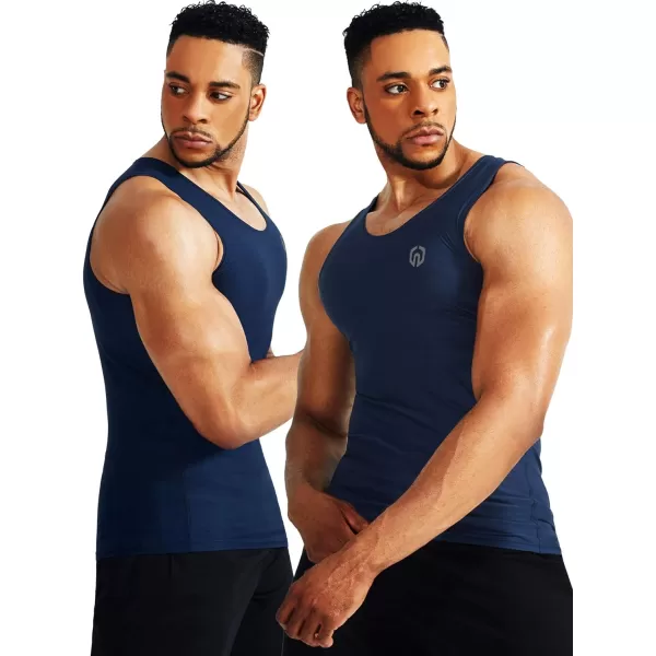 NELEUS Men's 3 Pack Dry Fit Compression Tank Top/Slate Gray/Navy,3 Pack)